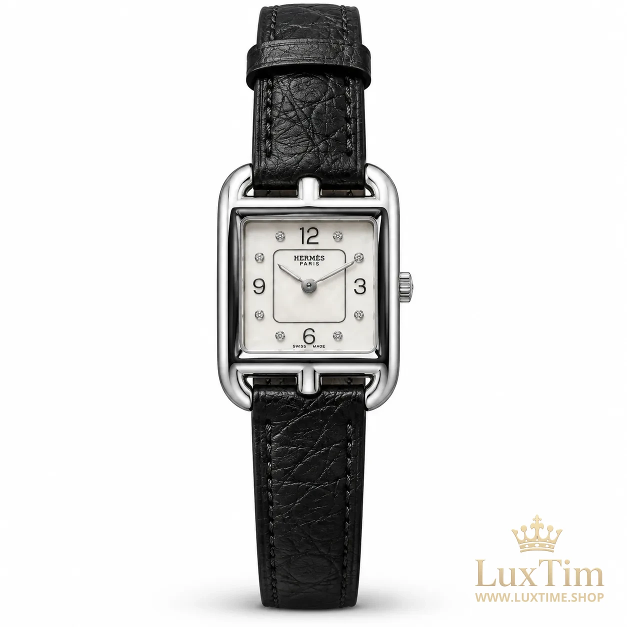 Hermès Cape Cod Montre Cadran Nacré Bracelet Cuir Noir Acier