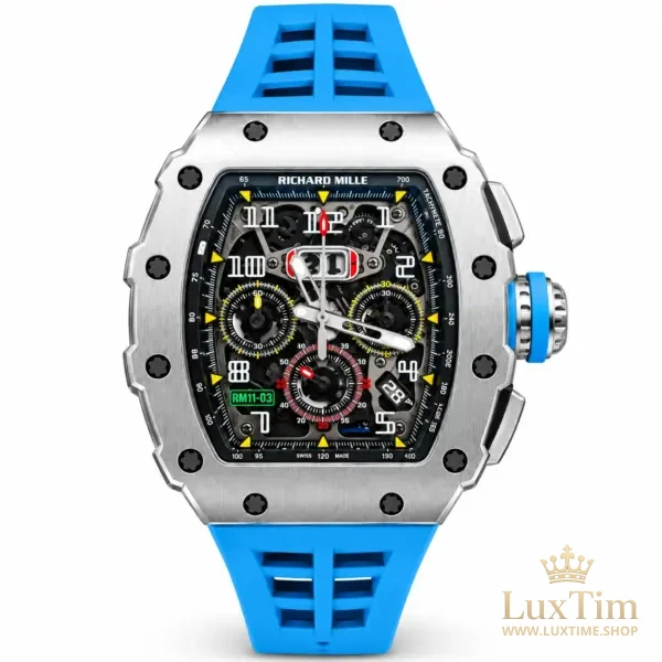 Richard Mille RM 011 Montre Automatique 44 × 49 mm RM011 Cadran Squelette Bracelet Caoutchouc Bleu – vue 1