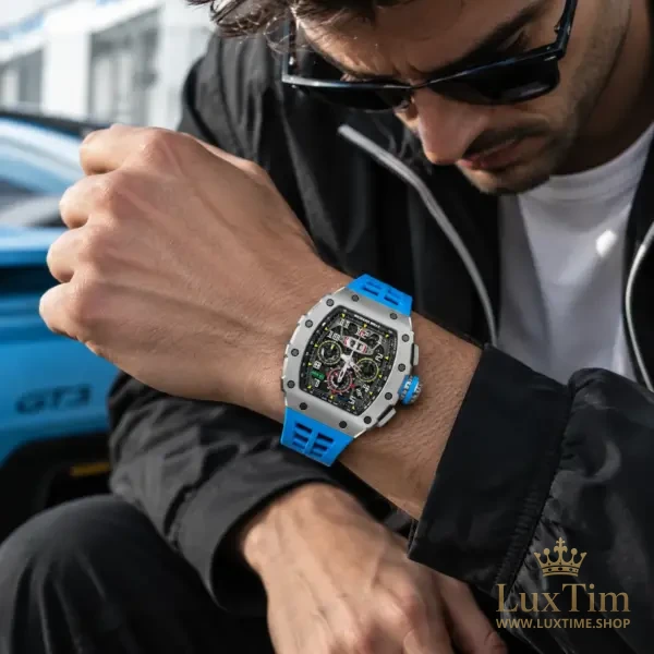 Richard Mille RM 011 Montre Automatique 44 × 49 mm RM011 Cadran Squelette Bracelet Caoutchouc Bleu – vue 2