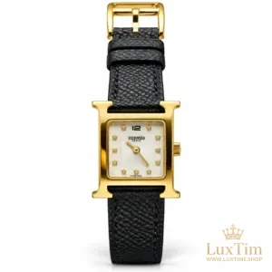 Hermès Heure H Montre Cadran Nacré Bracelet Cuir Noir