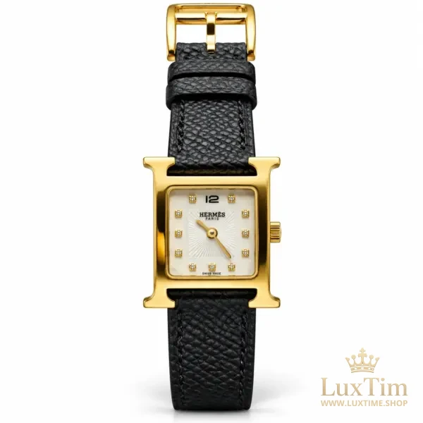 Hermès Heure H Montre Cadran Nacré Bracelet Cuir Noir – vue 1