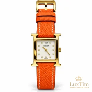 Hermès Heure H Montre Cadran Nacré Bracelet Cuir Orange