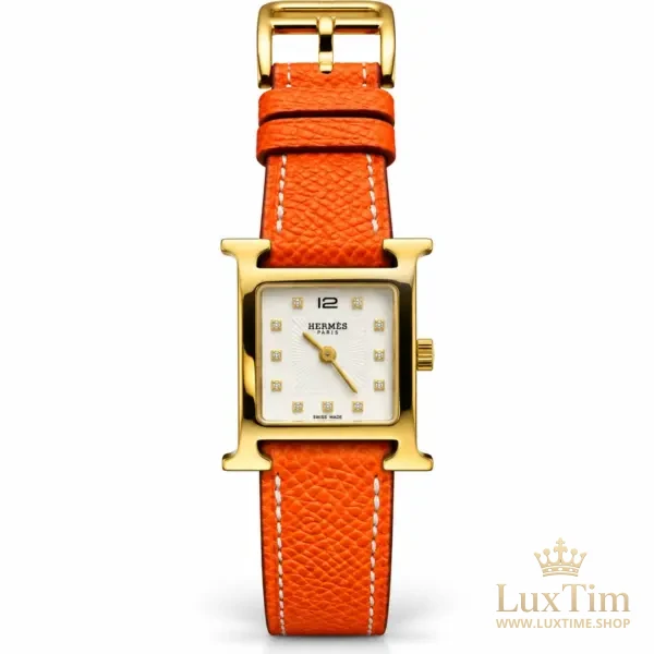 Hermès Heure H Montre Cadran Nacré Bracelet Cuir Orange – vue 1