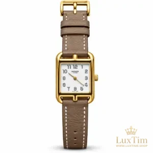Hermès Cape Cod Montre Cadran Blanc Bracelet Cuir Taupe Or jaune