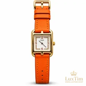 Hermès Cape Cod Montre Cadran Blanc Bracelet Cuir Orange