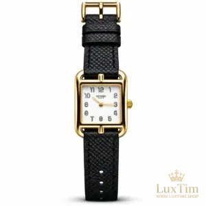 Hermès Cape Cod Montre Cadran Blanc Bracelet Cuir Noir