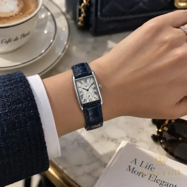 Longines DolceVita Montre Cadran Argenté Bracelet Cuir Bleu Marine Petite seconde – vue 2