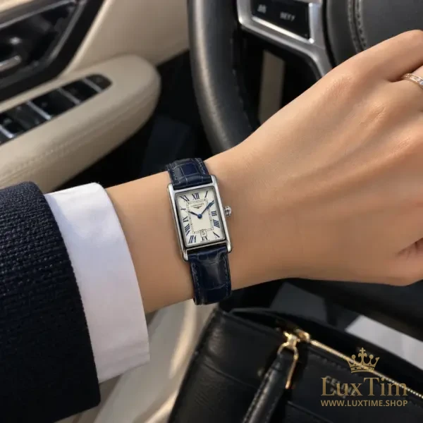 Longines DolceVita Montre Cadran Argenté Bracelet Cuir Bleu Marine Acier – vue 2