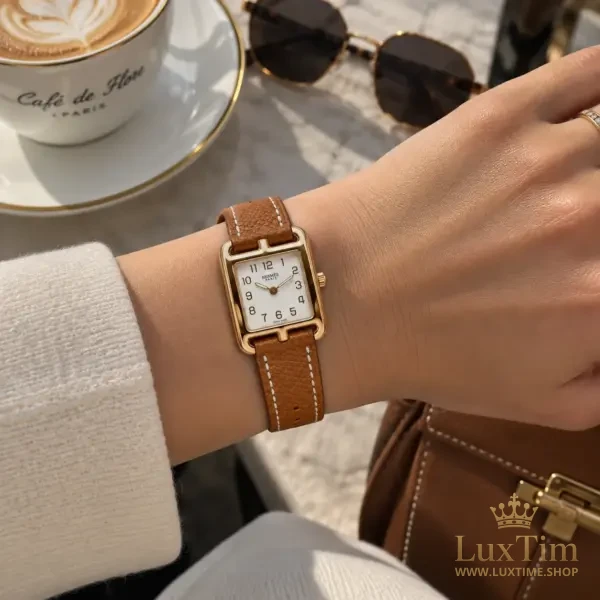 Hermès Cape Cod Montre Cadran Blanc Bracelet Cuir Cognac – vue 2