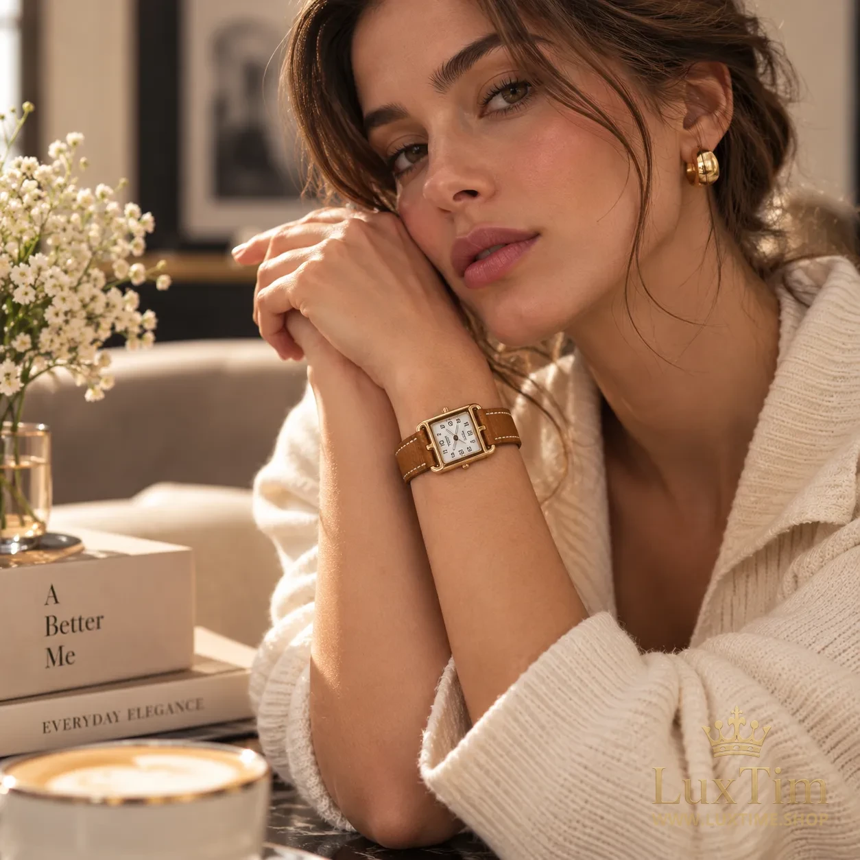 Hermès Cape Cod Montre Cadran Blanc Bracelet Cuir Cognac