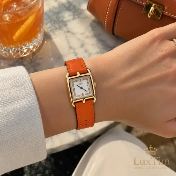 Hermès Cape Cod Montre Cadran Blanc Bracelet Cuir Orange – vue 2