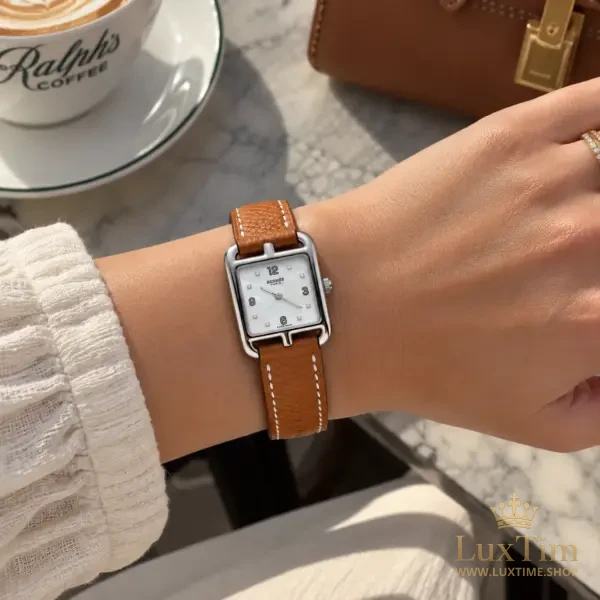 Hermès Cape Cod Montre Cadran Nacré Bracelet Cuir Cognac Acier – vue 2