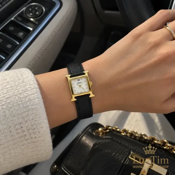 Hermès Heure H Montre Cadran Nacré Bracelet Cuir Noir – vue 2