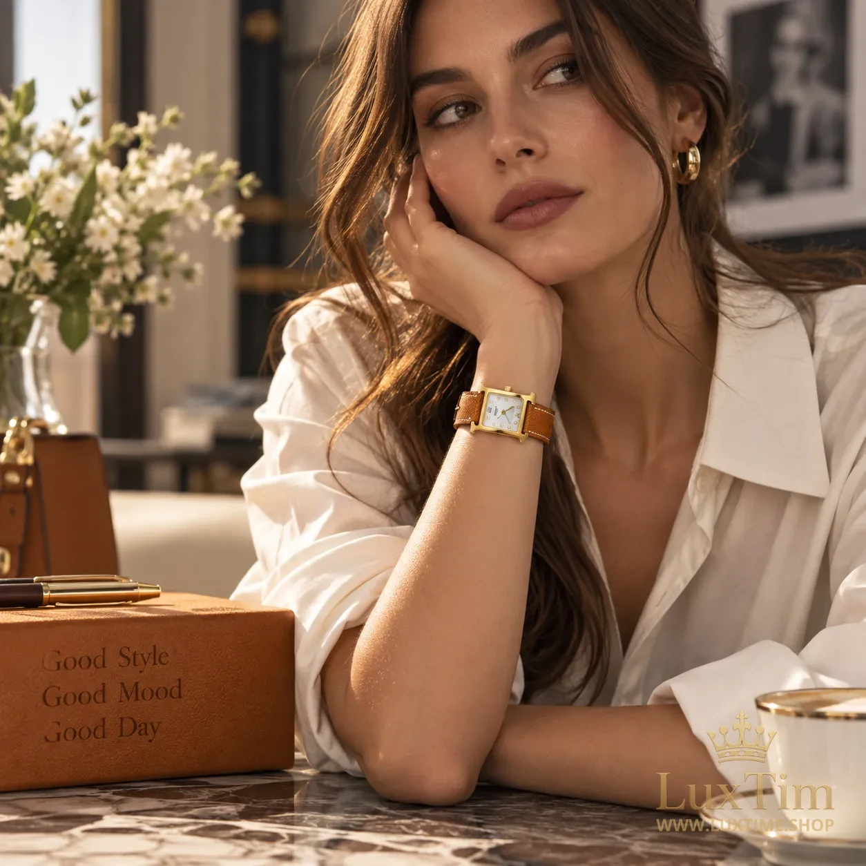 Hermès Heure H Montre Cadran Nacré Bracelet Cuir Cognac