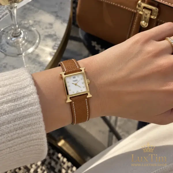 Hermès Heure H Montre Cadran Nacré Bracelet Cuir Cognac – vue 2
