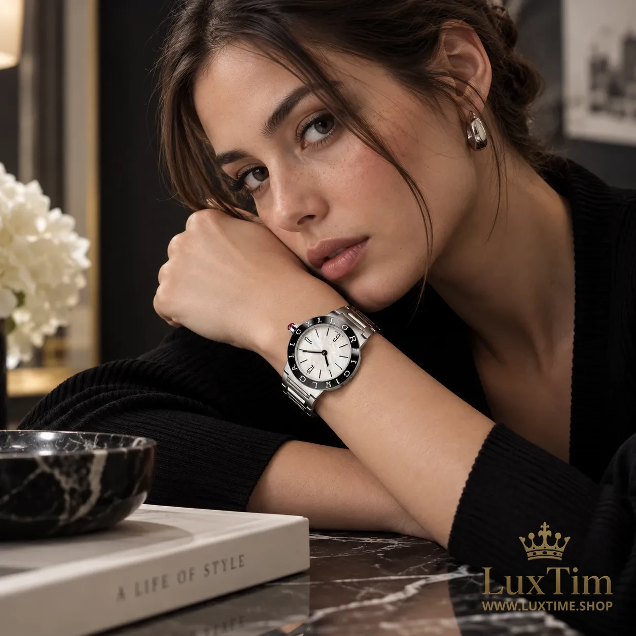 Bvlgari Bvlgari Montre Cadran Nacré Acier Lunette Noire