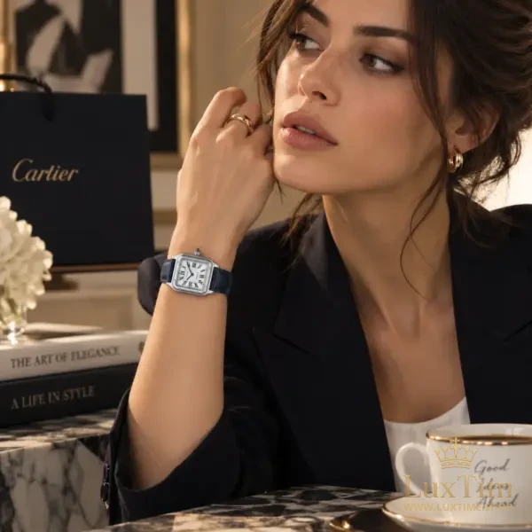 Cartier Santos Montre Cadran Argenté Bracelet Cuir Bleu – vue 2